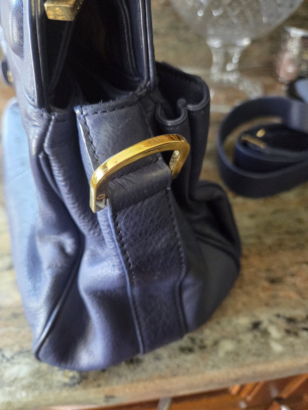 Tory Burch Blue Leather Satchel with Gold Hardware And Wallett - Picture 6 of 12
